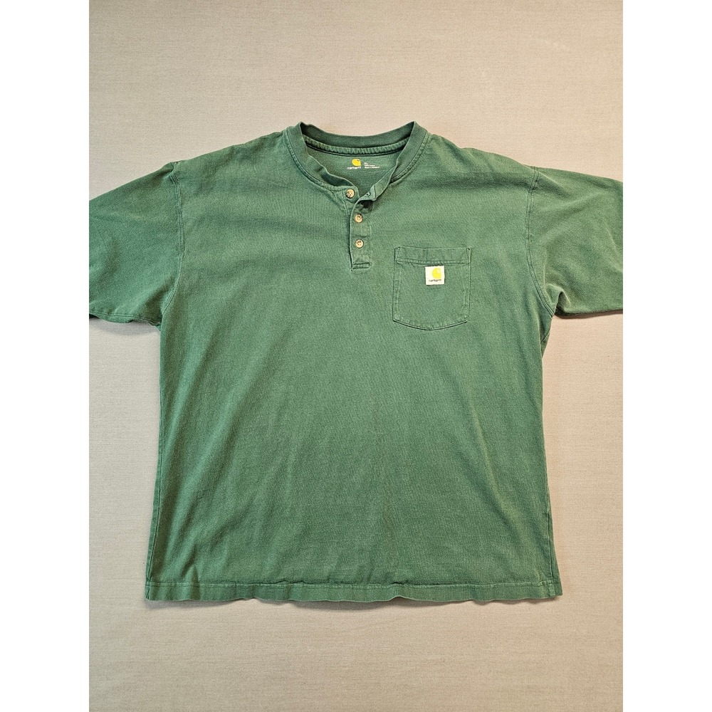 Carhartt Mens Green Short Sleeve Pocket Henley T Shirt XL Workwear Casual